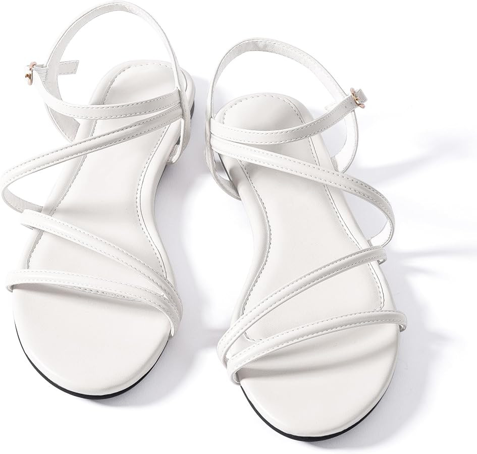 Mtzyoa Women Flat Sandals Dressy Strappy Gladiator Summer Ankle Strap Nude Open Toe Comfortable W... | Amazon (US)