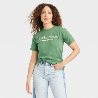 Women's Fifth Avenue Manhattan Short Sleeve Graphic T-Shirt - Green M | Target