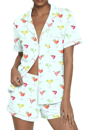 Ekouaer Womens Pajama Sets Button Up Summer Pjs 2 Piece Short Sleeve Sleepwear Lounge Set Gray Gr... | Amazon (US)