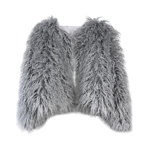 foefaik Spring Winter Fluffy Faux Fur Coat Women's Shaggy Jacket Long Sleeve Outwear Grey | Amazon (US)