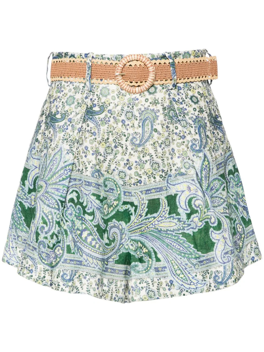 ZIMMERMANN Ottie Tuck linen shorts - Green | Farfetch Global