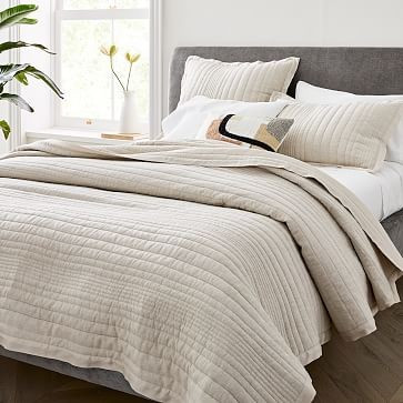 Belgian Flax Linen Linework Quilt, Full/Queen, Natural Flax | West Elm (US)