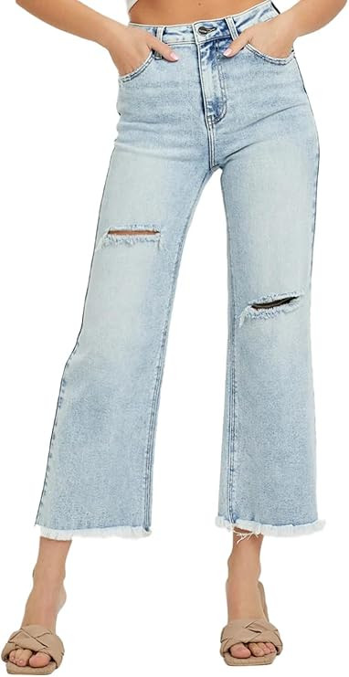 SALT TREE Risen Jeans -High Rise Frayed Ankle Wide Jeans - RDP5511 | Amazon (US)