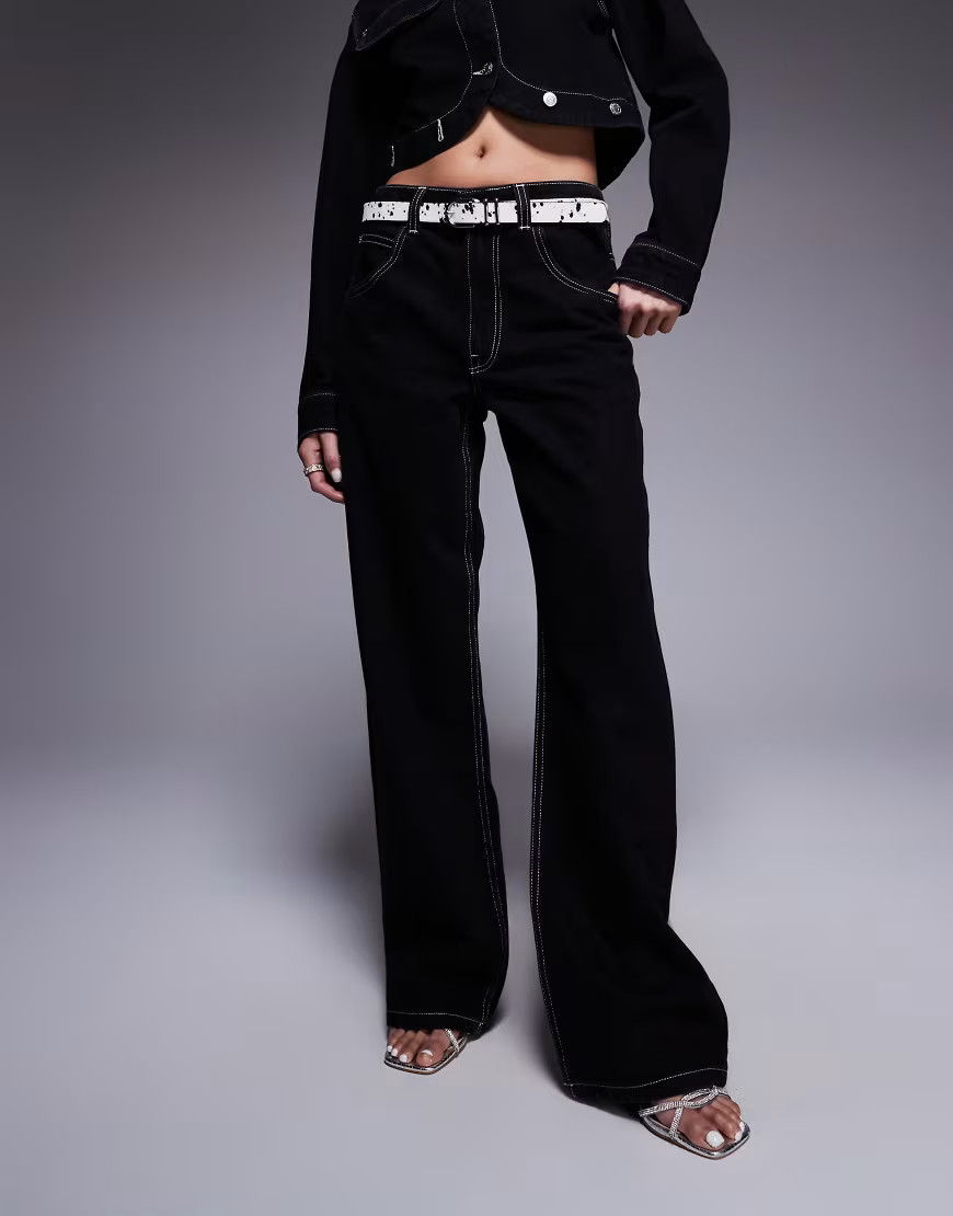 ASOS DESIGN baggy jeans in black with contrast stitch (part of a set) | ASOS (Global)