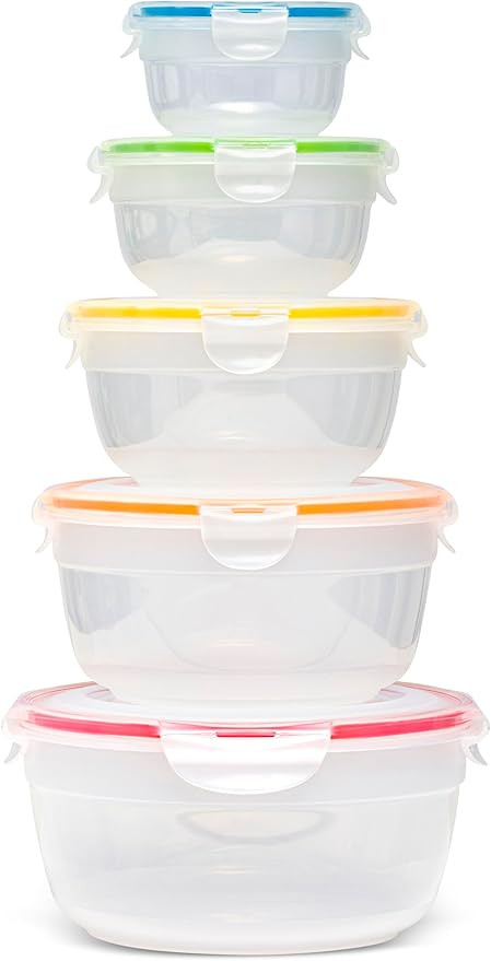 Lock & Lock Food Storage Containers with Lids Airtight - 5 Piece Nestable Round Food Containers w... | Amazon (US)