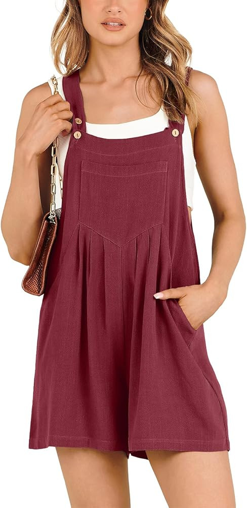 ANRABESS Women's Linen Rompers Summer Casual Bib Overalls Loose Short Jumpsuit Beach Outfits Trav... | Amazon (US)