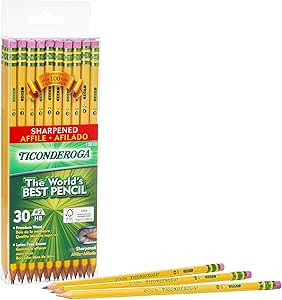 Ticonderoga Wood-Cased Pencils, Pre-Sharpened, 2 HB Soft, Yellow, 30 Count | Amazon (US)