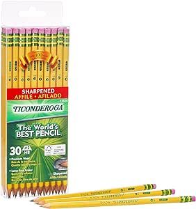 Ticonderoga Wood-Cased Pencils, Pre-Sharpened, 2 HB Soft, Yellow, 30 Count | Amazon (US)