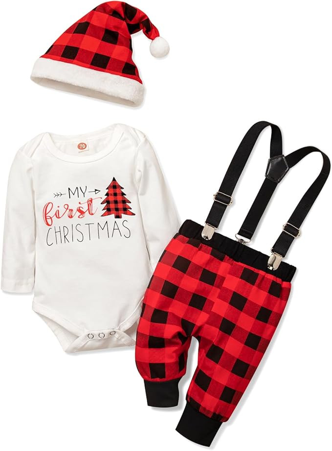 Baby Girl Boy Christmas Outfit My 1st Christmas 0-18 Months Infant Clothes 4 Pcs Set | Amazon (US)