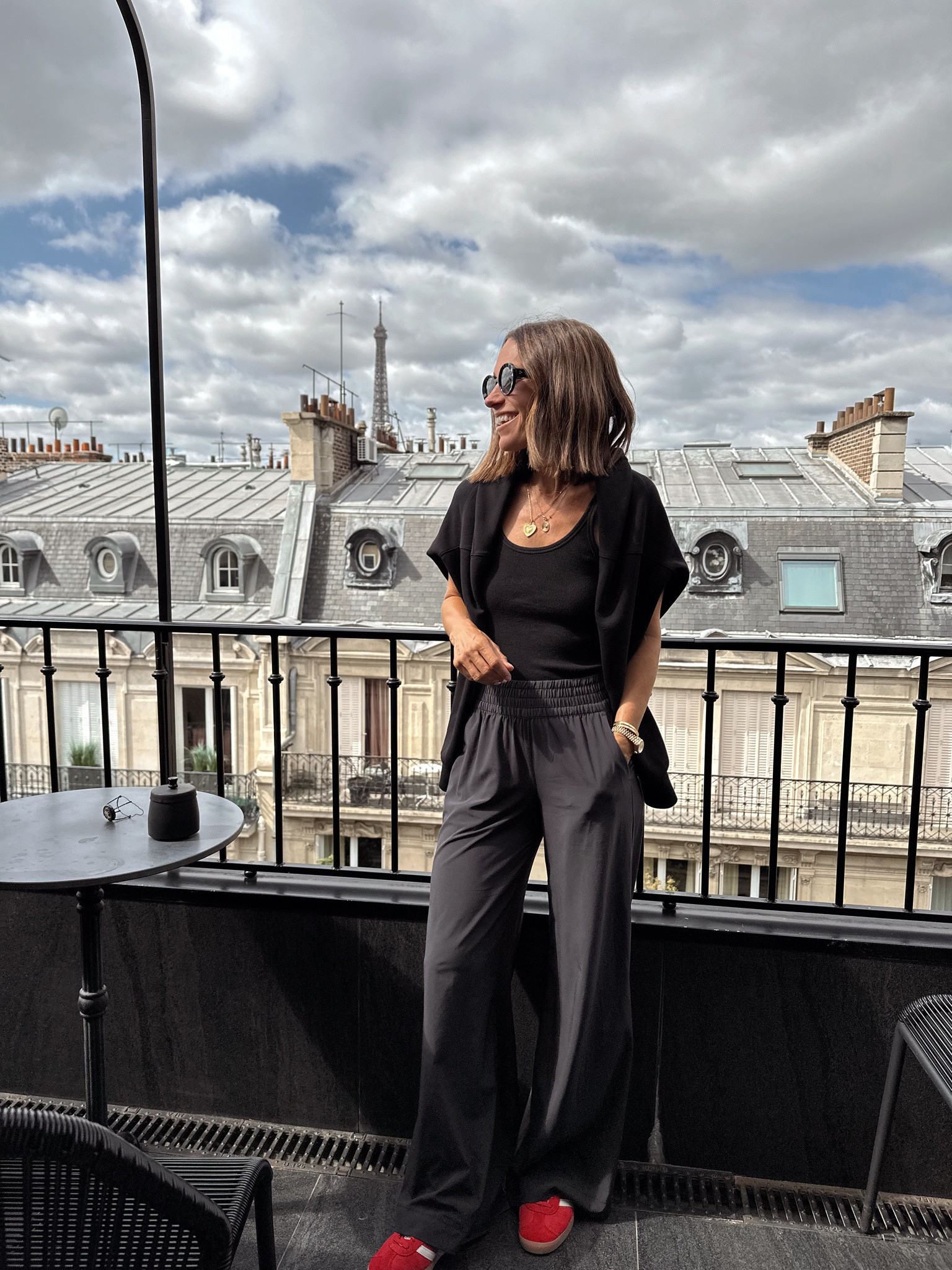 One last day of exploring Paris before heading home. 
Wide legged pants are my go to on this trip for travels and exploring in cooler climates 
So comfortable and look great with black sandals as well 
Wore them to dinner last night with a strapless top and black barely there sandals and it was chic and easy 
I’m not wearing the “short” inseam option, I’m between 5’1 and 5’2 and these just graze the floor. If you’re shorter than me you might want to consider the short inseam 
I’m wearing an Xs 

#LTKOver40