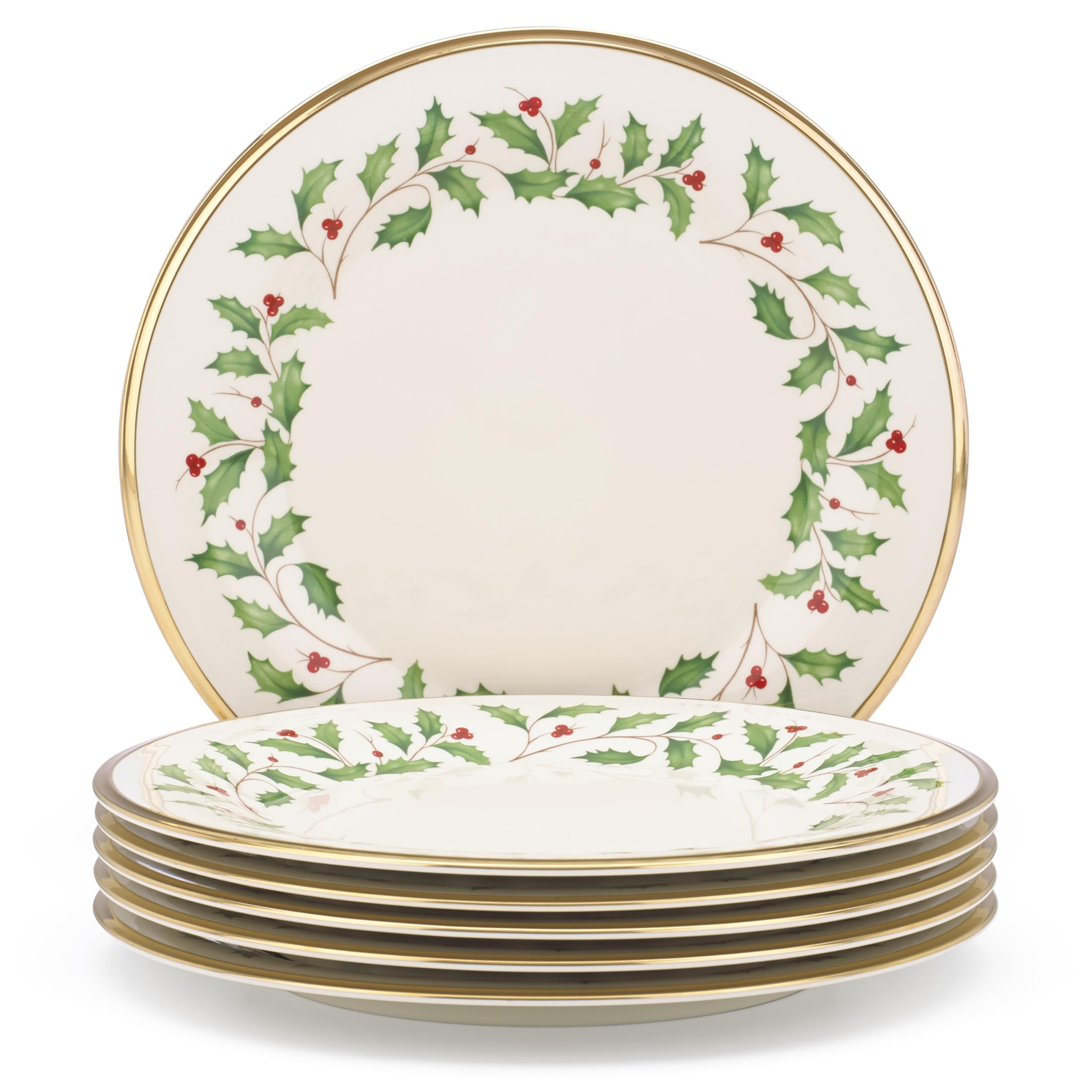 Lenox Holiday 6-Piece Dinner Plates Dinnerware Set, Service For 6, Porcelain, Dishwasher Safe, Ro... | Amazon (US)