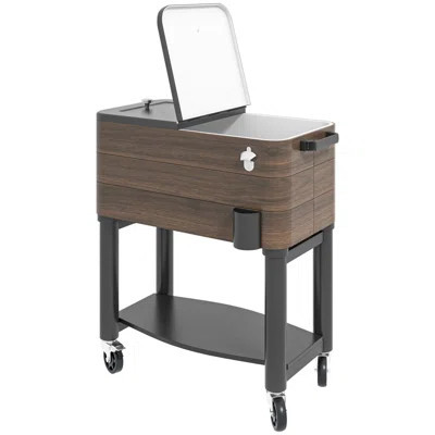 Outsunny Outdoor Cooler Cart, Rolling Beverage Ice Chest, Rugged Steel Patio Cooler With Locking Wheels, 60 Quart Capacity Poolside Bbqs, | Wayfair North America