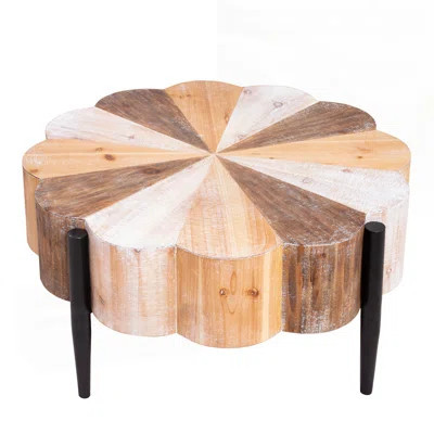 Rustic Manufactured Wood Flower-Shaped Coffee Table With Metal Legs, Vintage Distressed Center Table For Living Room | Wayfair North America