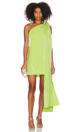 One Sleeve Tie Detailed Mini Dress in Green Shiny | Revolve Clothing (Global)