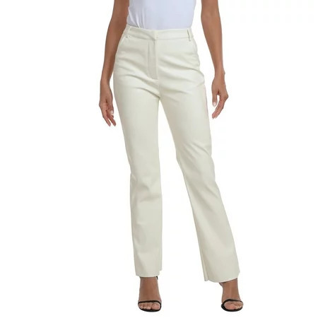 HDE Women s Faux Leather Pants High Waisted Trousers with Pockets Cream White - M | Walmart (US)