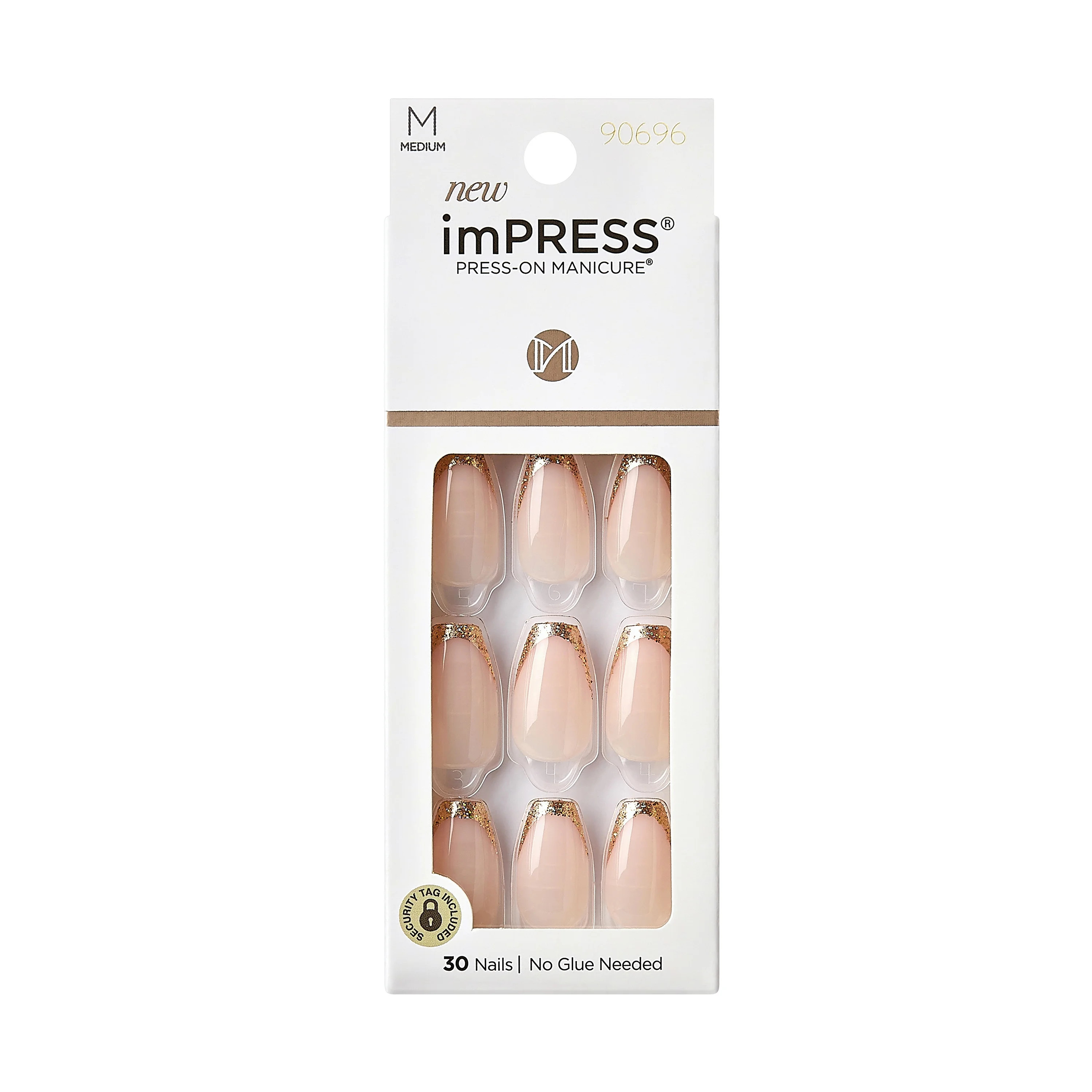 KISS imPRESS 'Playback' Press-On Nails, Gold, Medium Length, Coffin Shape, 33 Ct. | Walmart (US)
