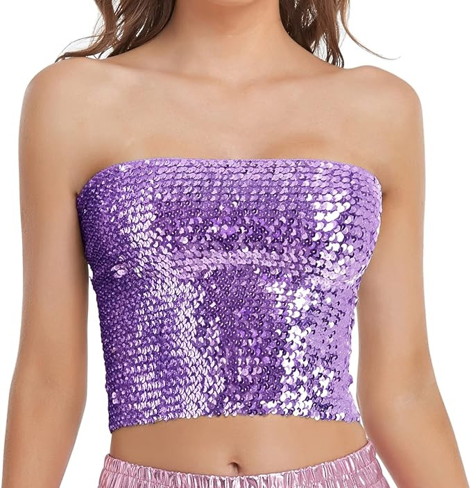 Womens Sparkly Sequin Mermaid Crop Tops, Strapless Metallic Tube Tops for Party Clubwear | Amazon (US)