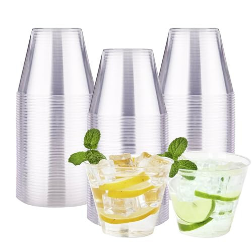 RACETOP 9 oz Clear Disposable Plastic Cups 100 Pack, Clear Plastic Cups Tumblers, Heavy-duty Party Glasses, Disposable Cups | Amazon (US)