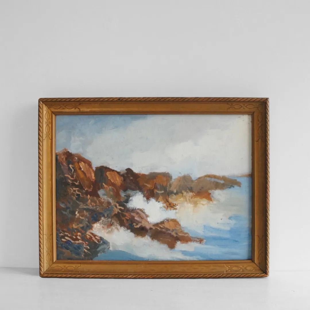 Vintage Original Landscape Painting of Ocean Waves Breaking on Rocks - Etsy | Etsy (US)