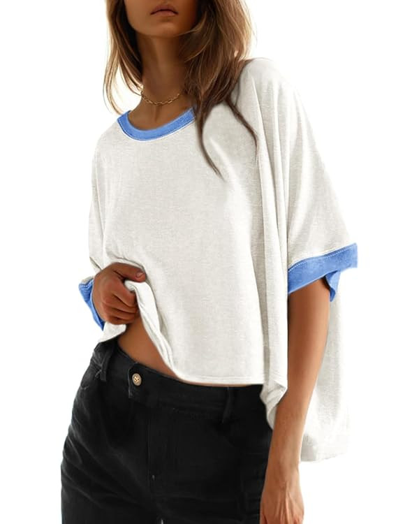 Dokotoo Summer Shirts 2026 Womens Solid T Shirts for Women Loose Oversized Tops Basic Tee | Amazon (US)
