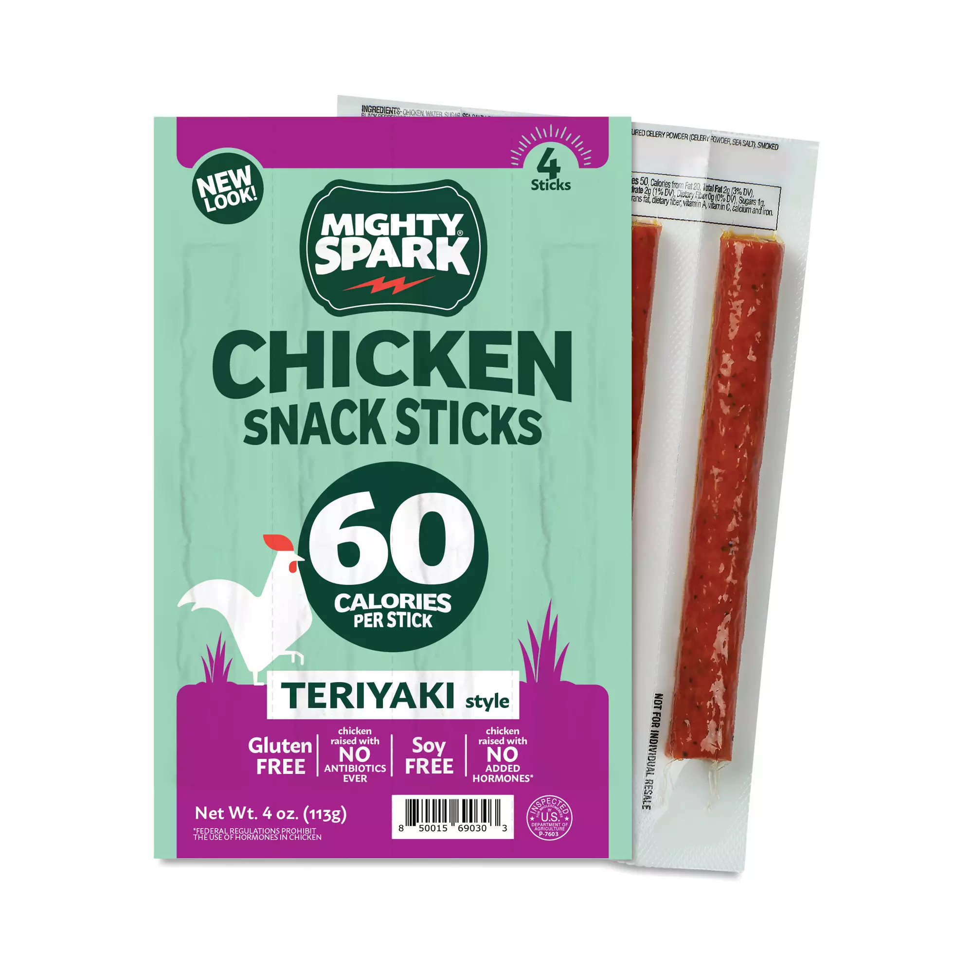 Mighty Spark Chicken Snack Sticks, Teriyaki Style 4 sticks (1 oz each) | Thrive Market