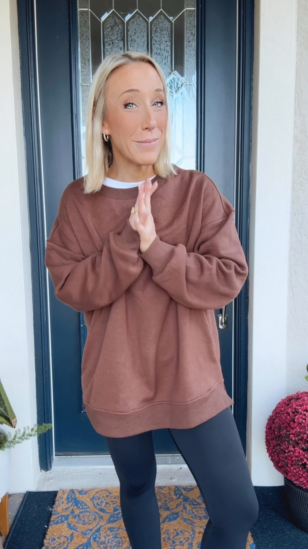 My bus stop ootd:
• oversized sweatshirt - size small (and it has pockets!)
• leggings - size small. 
• sneakers - tts  

#LTKootd #LTKSeasonal #LTKOver40