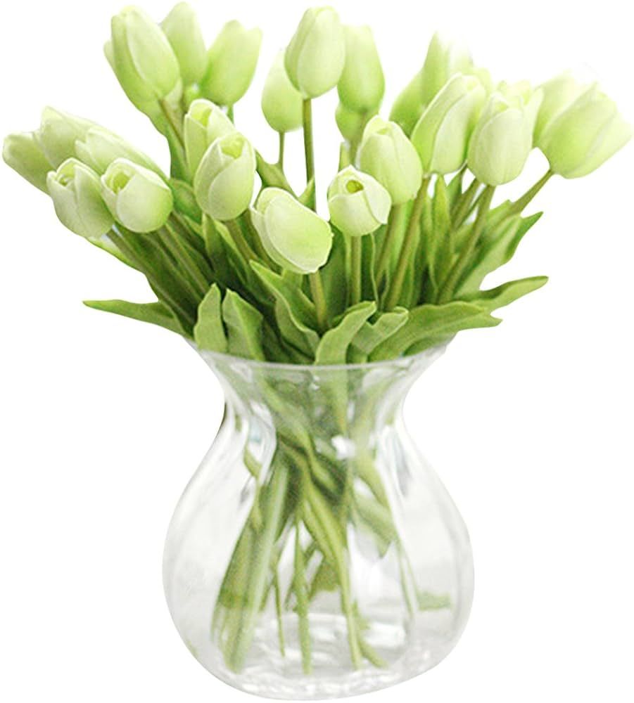 AHXHWKA 30 pcs Real-Touch Artificial Tulip Flowers Home Wedding Party Decor (Ligth Green) | Amazon (US)