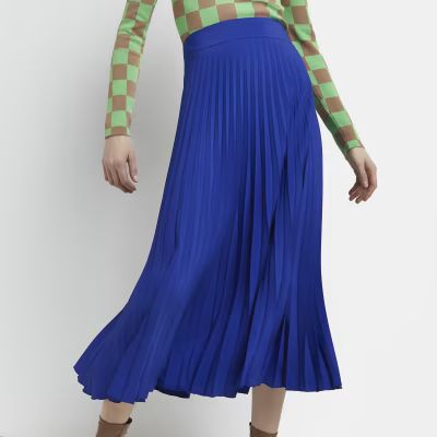 Blue pleated midi skirt | River Island (UK & IE)