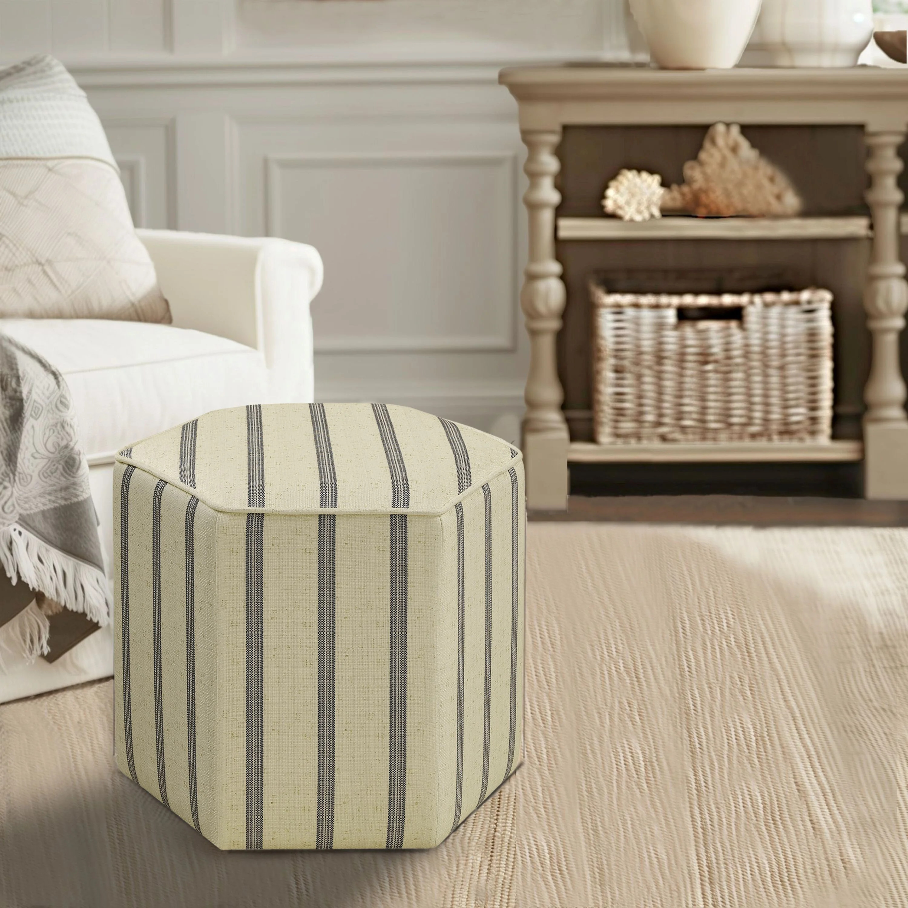 Martha Stewart Ellen Striped Upholstered Ottoman | Wayfair North America