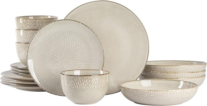 Gibson Elite Matisse Double Bowl Dinnerware Set, Service for 4 (16pcs), Taupe | Amazon (US)
