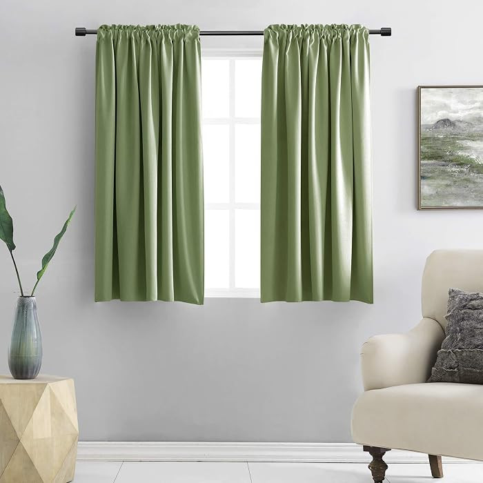 Sage Green 45 Inch Length Short Curtains for Boy's Room - Bedroom Blackout Thermal Insulated Curt... | Amazon (US)