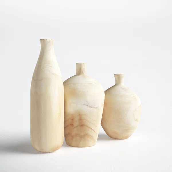 Keane 3 Piece Paulownia Wood Table Vase Set | Wayfair Professional