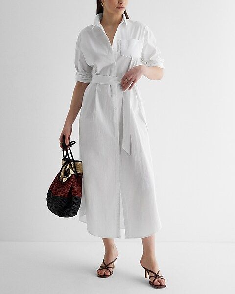 Cotton-Blend Boyfriend Poplin Portofino Maxi Shirt Dress | Express