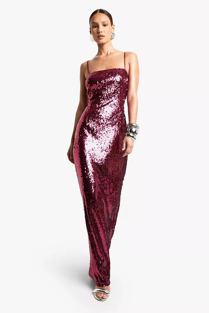 Sequin Square Neck Maxi Dress | Boohoo.com (UK & IE)