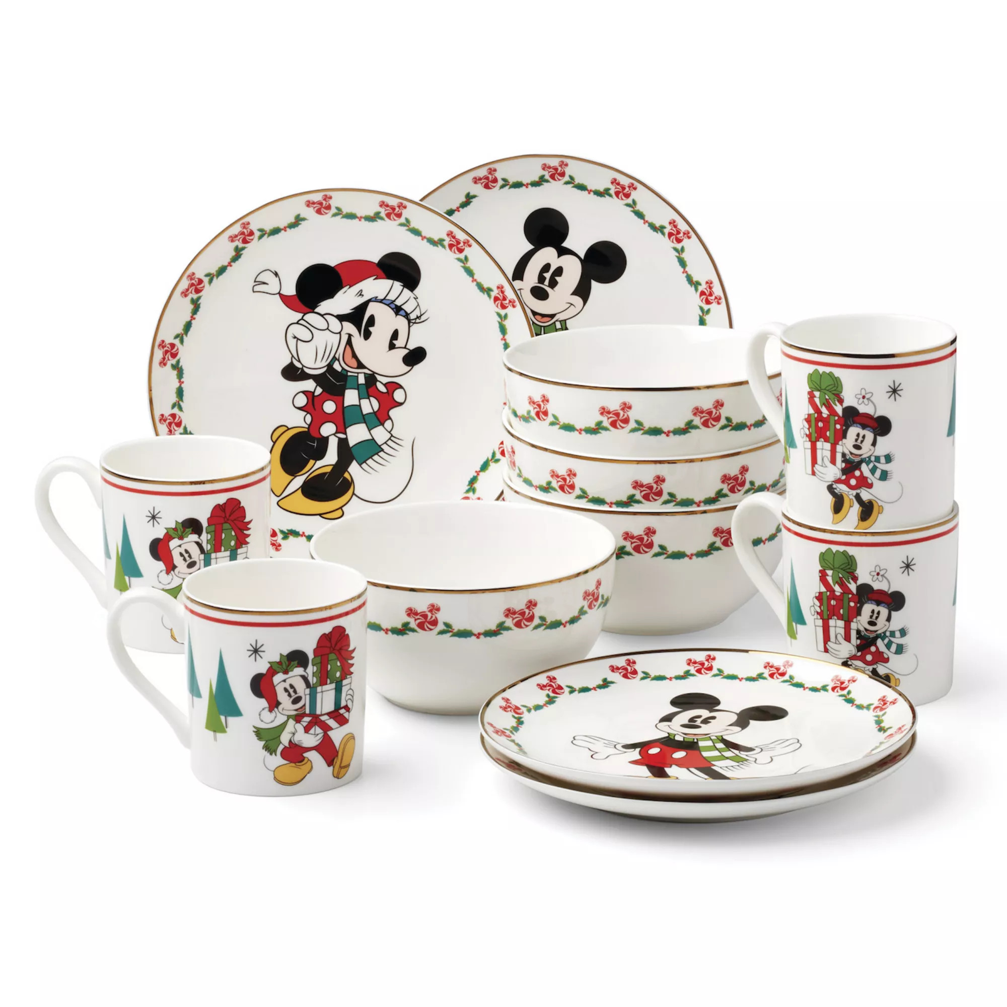 Lenox Disney's Mickey Mouse & Minnie Mouse 12-pc. Holiday Dessert Set | Kohl's