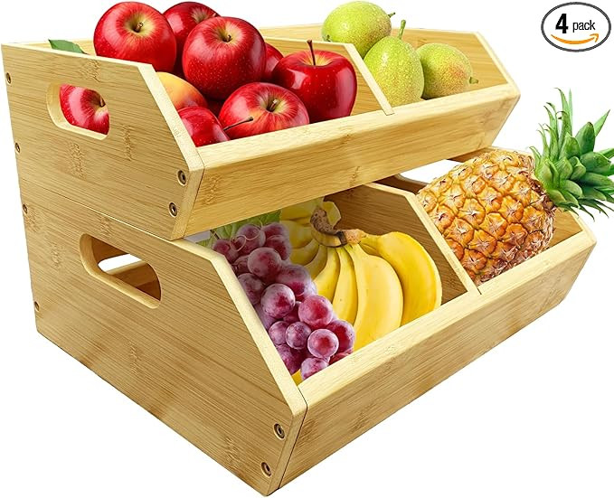 2-Pack Stackable Vegetable Storage Bins, Kitchen and Pantry Organizers and Storage Baskets, for F... | Amazon (US)
