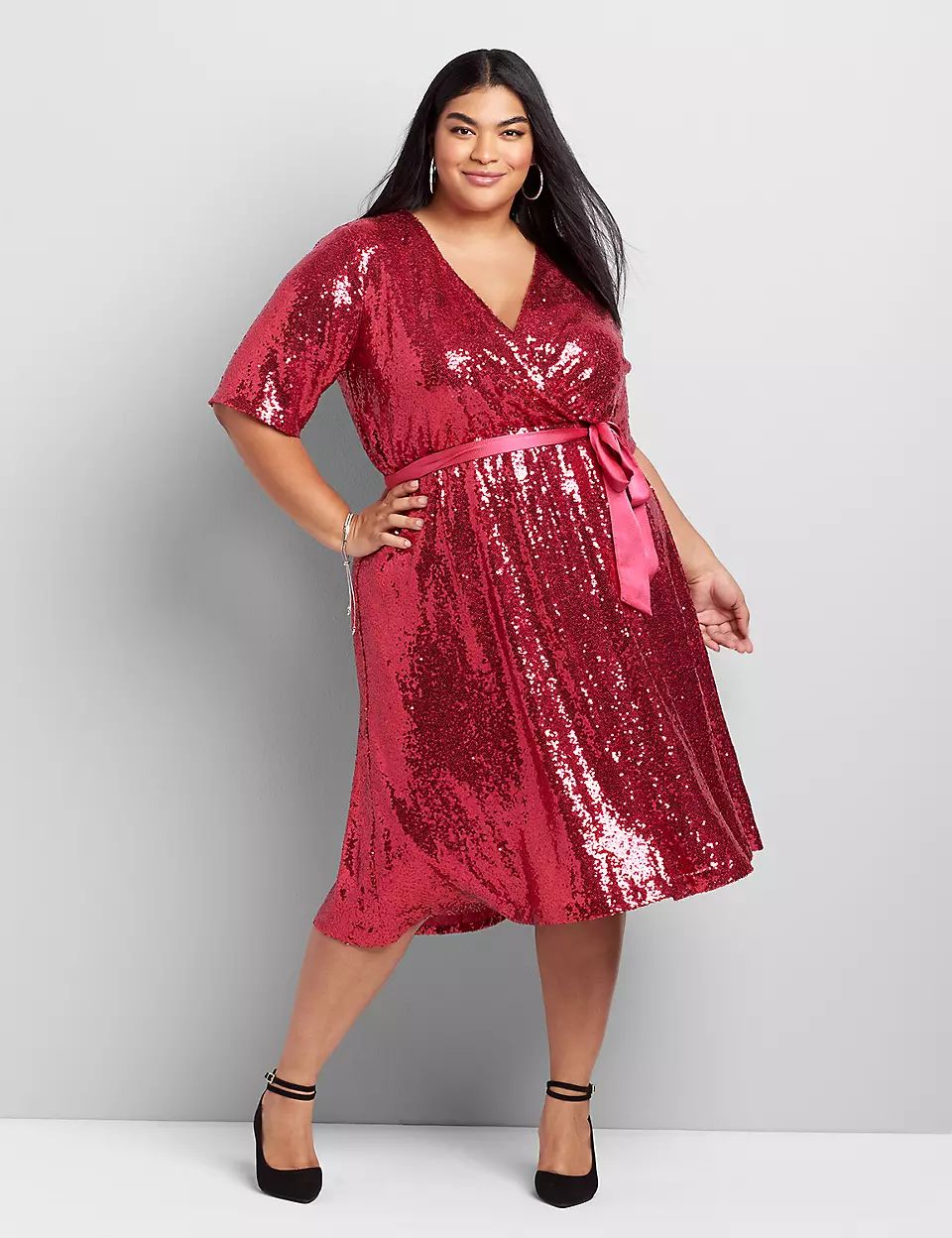 Crossover Sequin Fit & Flare Dress | Lane Bryant (US)