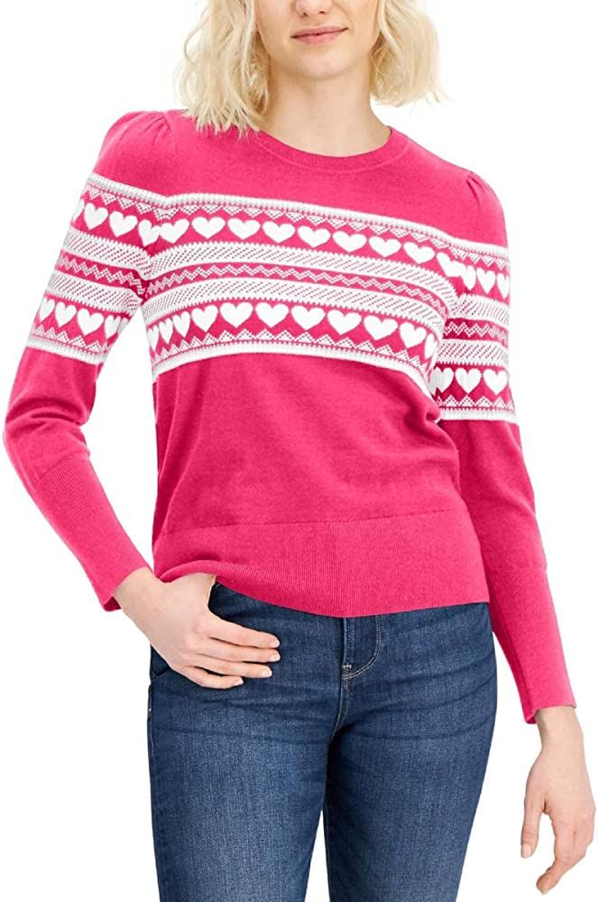 Tommy Hilfiger Womens Heart Ribbed Trim Cotton Crewneck Sweater | Amazon (US)