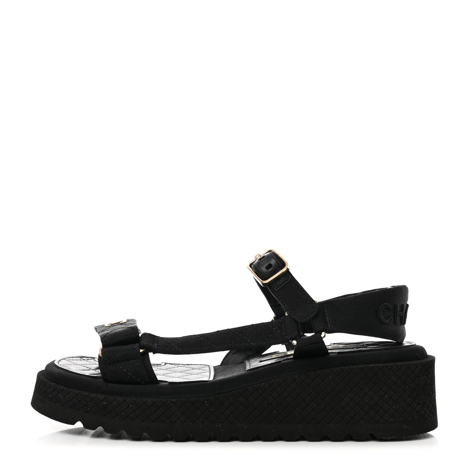 Fabric Quilted CC Logo Platform Sandals 36 Black | FASHIONPHILE (US)