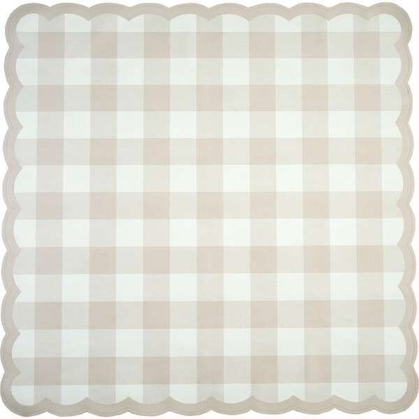 Scallop-Edge Buffalo Check Vegan Leather Playmat, Grey | Maisonette