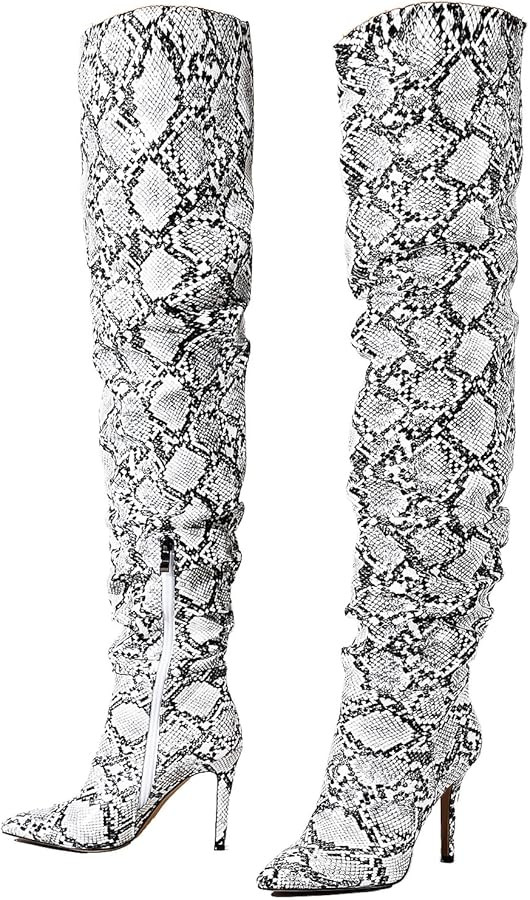 perixir Snakeskin Boots Knee High Boots Women Sexy Stunning and Stylish Exquisite Pointed Toe Fin... | Amazon (US)