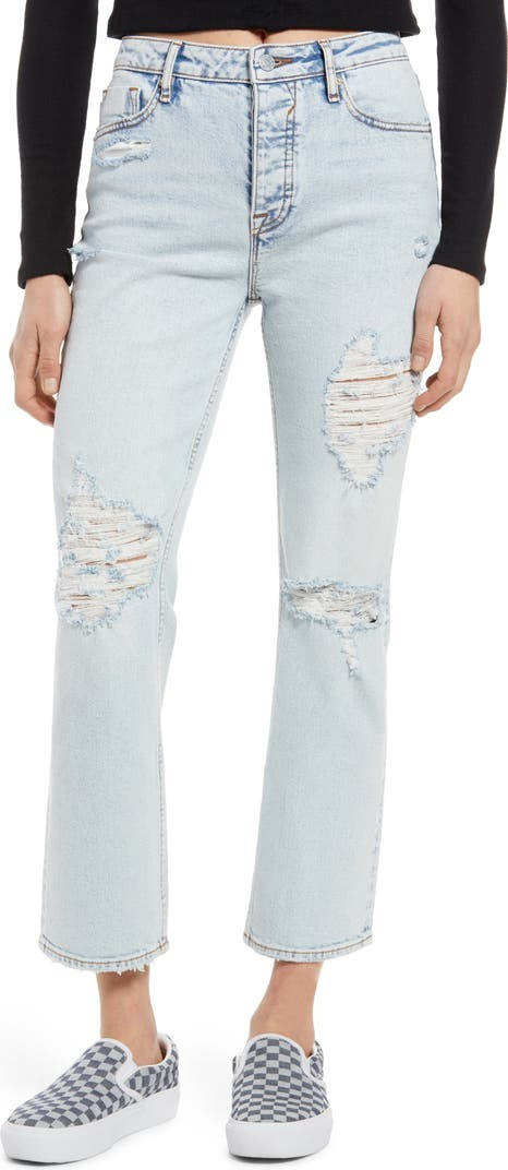 Stevie Ripped High Waist Crop Straight Leg Jeans | Nordstrom