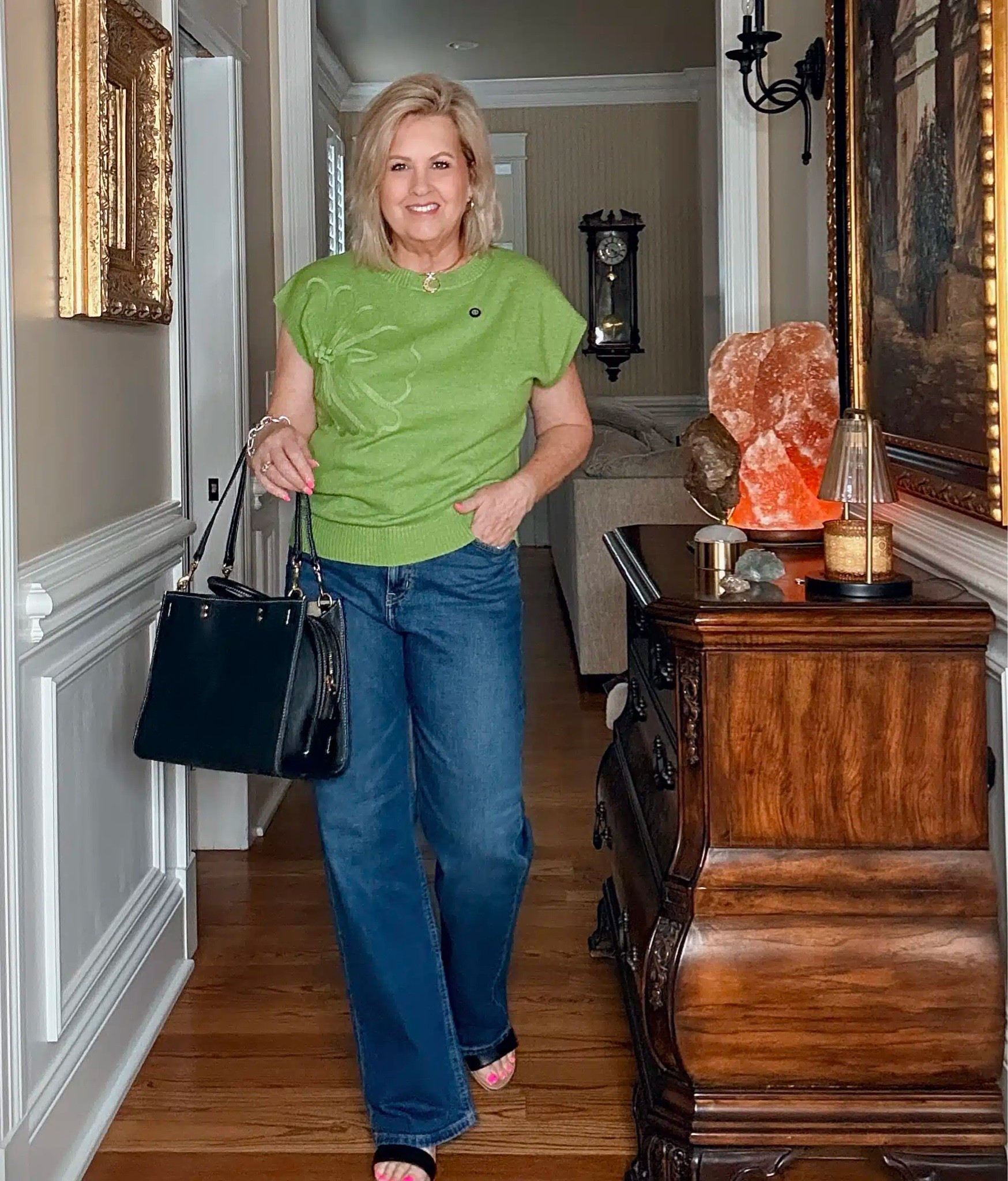 My green sweater is from Amazon and comes in several colors. I’m wearing a size medium and my jeans are a size 8. My sweater would look great with white pants or a maxi skirt as well!

#LTKootd #LTKMidsize #LTKWorkwear