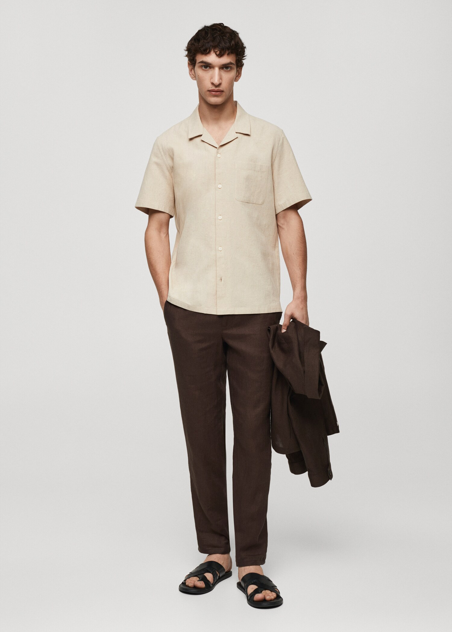 Linen shirt with bowling collar and pocket - Man | MANGO USA | MANGO (US)