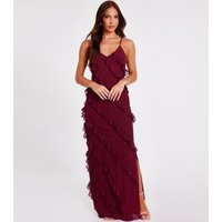Women's Dark Red Chiffon Ruffle Midaxi Dress Quiz New Look | New Look (UK)