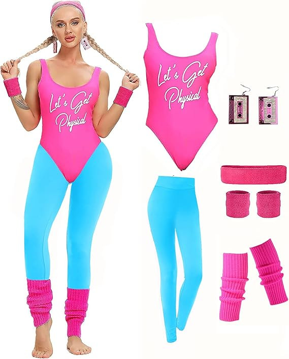 MIAIULIA Womens 80s Workout Costume Outfit 80s Accessories Set Leotard Neon Legging Headband Wris... | Amazon (US)