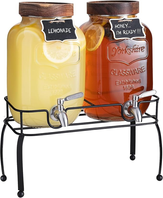 mustry Glass Drink Dispenser for Parties, 1 Gallon Beverage Dispenser with Stand and Spigot Solid... | Amazon (US)
