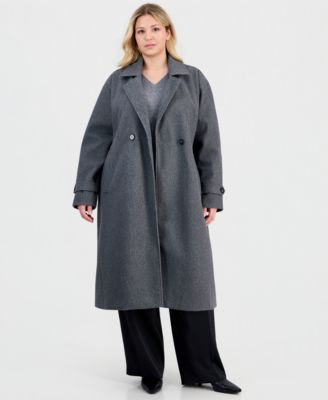 Jou Jou Women's Plus Size Double-Breasted Patch-Pocket Maxi Coat - Black | Macy's
