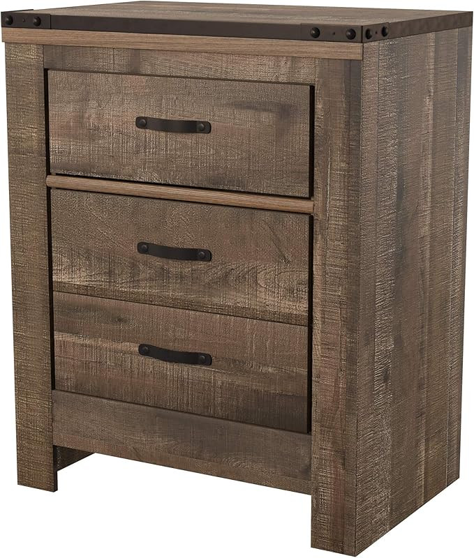 Signature Design by Ashley Trinell Rustic 2 Drawer Nightstand with USB Charging Stations, Warm Br... | Amazon (US)