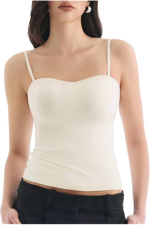 Built in Bra Tank Tops for Women, Double Lined Padded Cami Scoop Neck Spaghetti Straps Basic Summer Top 2026 | Amazon (US)